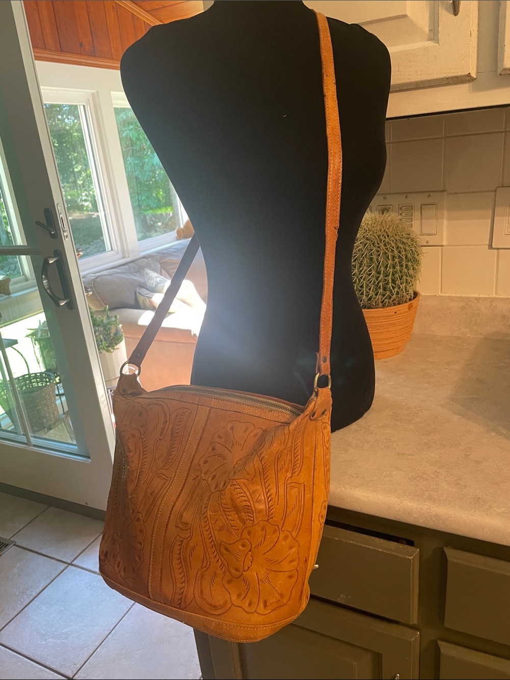 Hand-Tooled Leather Crossbody Bag